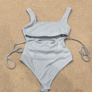 Light Blue Ribbed Bodysuit